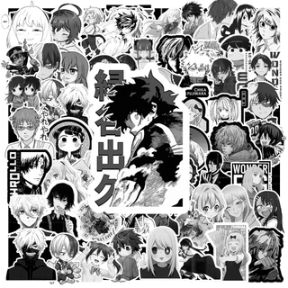 Set 50 Sticker Hình ANIME TRẮNG ĐEN | Decal Phản Quang 7 Màu Halogram | Chống Nước | MS: 00032