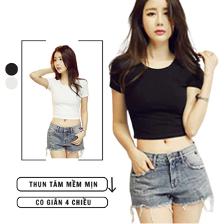 Áo Thun Croptop Body Nữ Ngắn Tay Cổ Tròn Madela Vải Co Giãn, Croptop Cổ Tròn Ngắn Tay Nữ