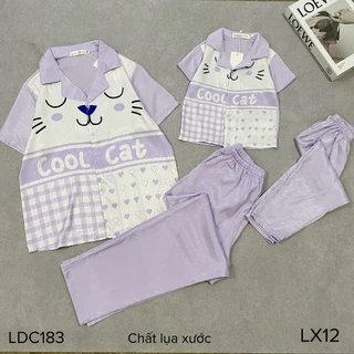 Set bộ đồ ngủ pijama mẹ và bé dáng áo cộc quần dài, chất lụa xước