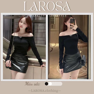 Áo Croptop Trễ Vai Đính Nơ Đá LAROSA phong cách basic