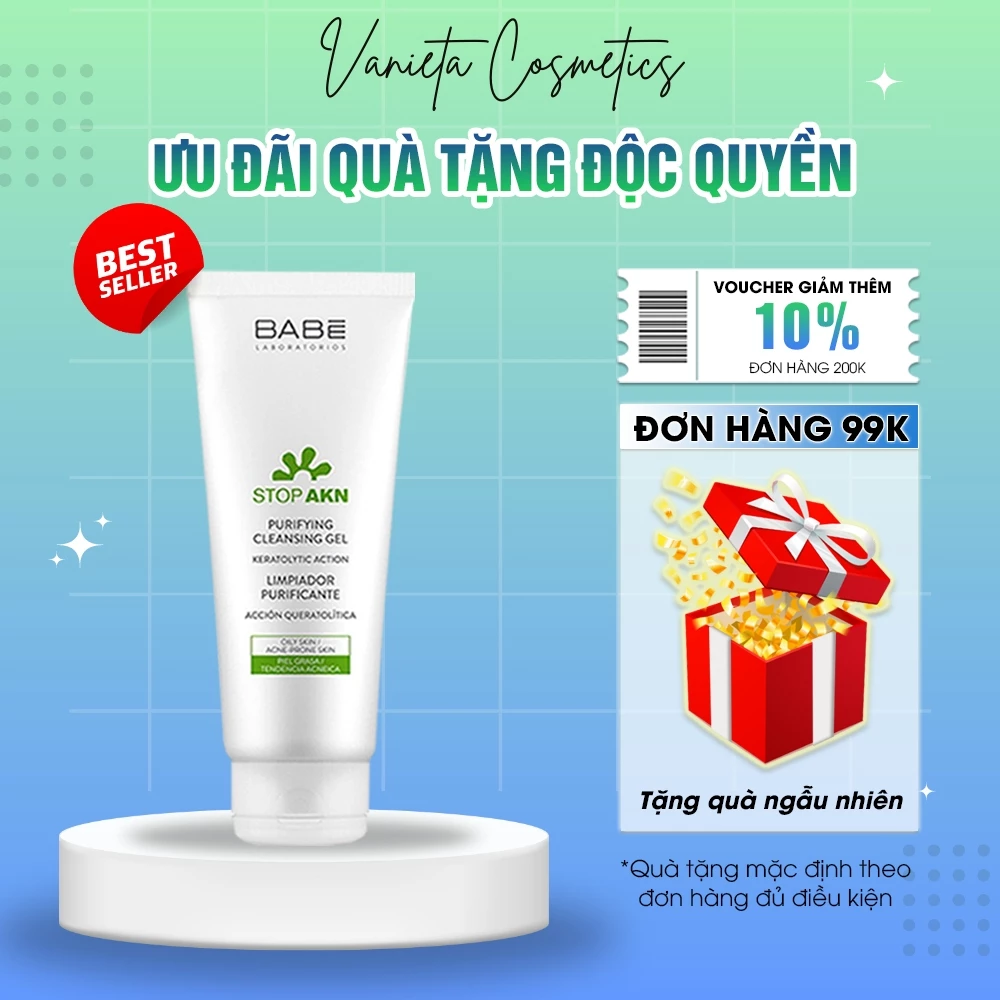 Sữa Rửa Mặt BABE Stop Akn Purifying Cleansing Dạng Gel Dành Cho Da Dầu Mụn Dung Tích 100ml, 200ml