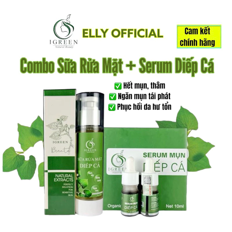 COMBO TOÀN DIỆN SỮA RỬA MẶT & SERUM DIẾP CÁ HẾT MỤN, HẾT THÂM - IGREEN