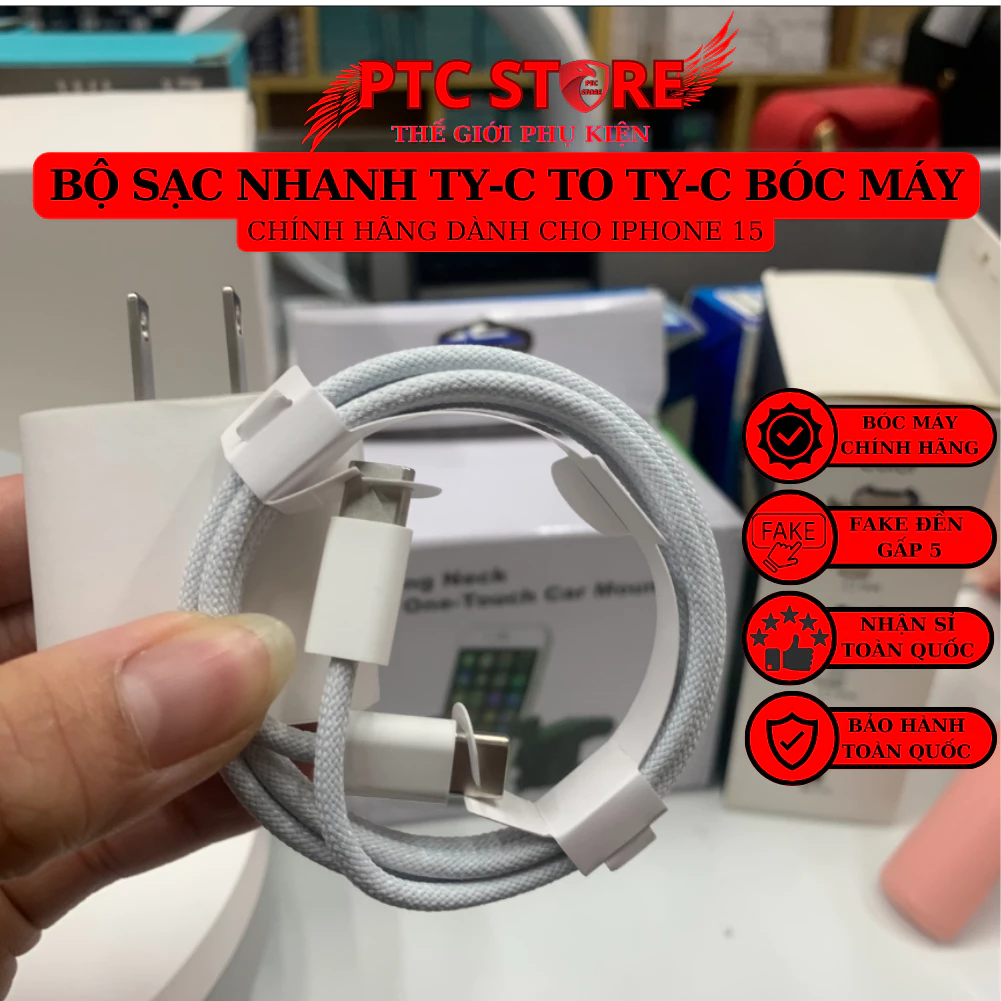 Bộ củ cáp sạc nhanh TY-C TO TY-C bóc máy chính hãng dành cho ip 15 pro max bảo hành 12 tháng