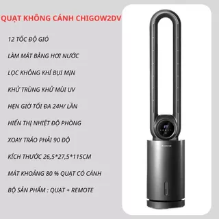 Quạt Không Cánh Làm Mát Bằng Hơi Nước Lọc Không Khí Khử Trùng Bằng Tia Cực Tím - 4 IN1 - CHIGO W2DV -  Điều Khiển Từ Xa