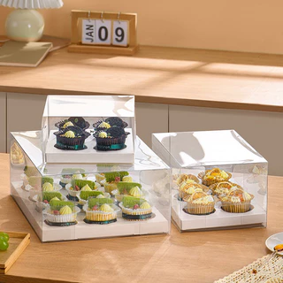 Hộp Mica đựng bánh cupcake nắp trong set 2-4-6-12 ô