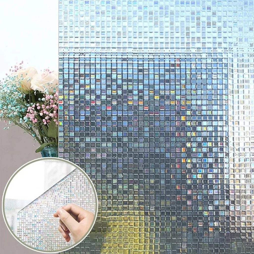 Giấy Dán Cửa Kính Màu Cầu Vồng Họa Tiết Mosaic 3D Khổ 0.9mx0.5m