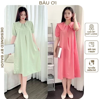 ĐẦM VÁY BẦU CÔNG SỞ MÙA HÈ CỔ SƠ MI CÁCH ĐIỆU DÁNG BABYDOLL TRẺ TRUNG - VÁY XINH CHO MẸ BẦU MẶC ĐI LÀM ĐI CHƠI FREESIZE