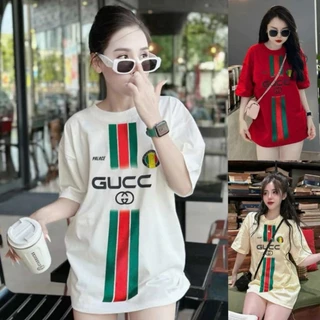 Áo cotton khô tay lỡ G.U.C.C.I 3 VẠCH IN DỌC form rộng unisex oversize hot trend nam nữ