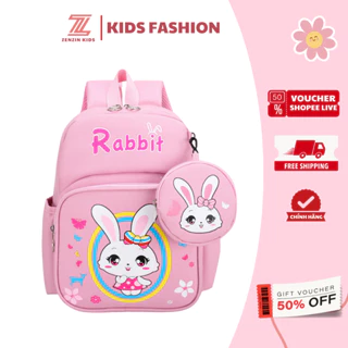 Balo cho bé gái từ 1-5 tuổi ZENZIN KIDS hình thỏ hồng đi học mẫu giáo, cặp mầm non bé gái dễ thương đựng vừa sách vở