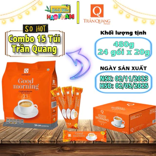 (Combo 15 Bịch) Cà Phê Trần Quang (480g) - 24 gói x 20g, Cà Phê Sữa Đá Good Morning Coffee Cafe