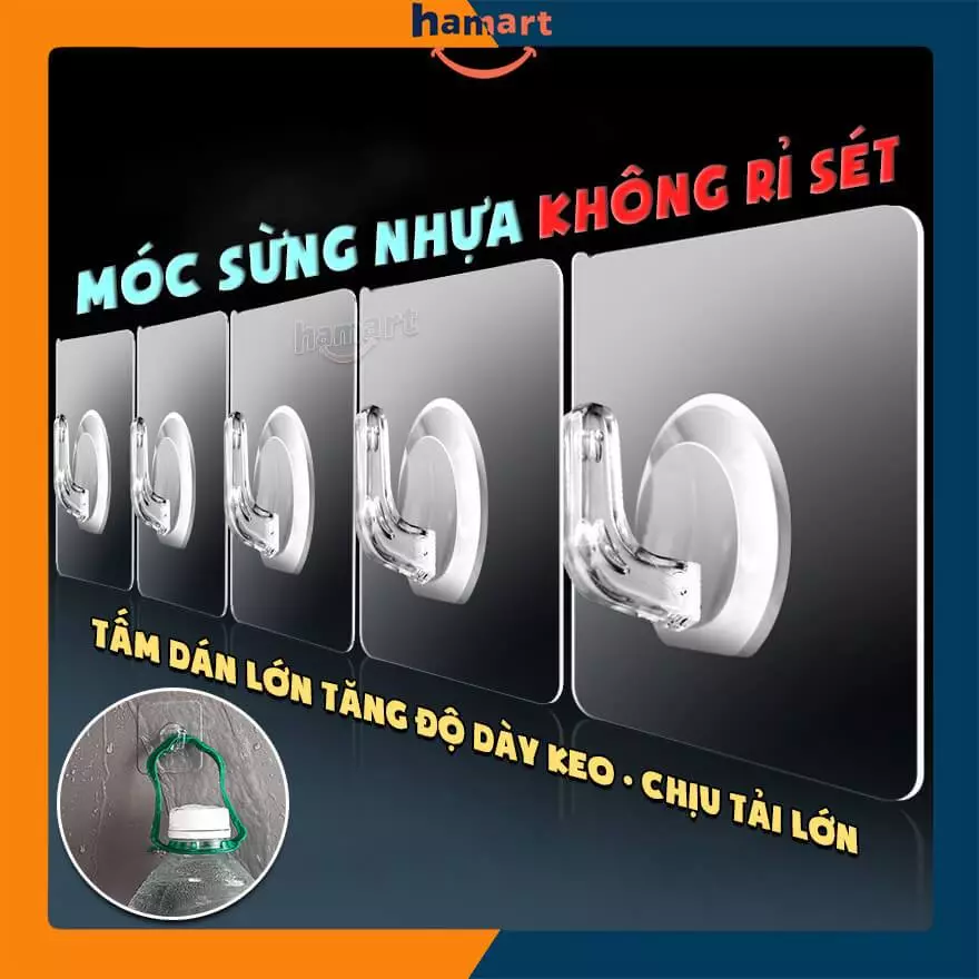 Móc Sừng Nhựa Treo Giỏ Đựng Quần Áo Nhà Tắm Dán Tường Hamart Treo Đồ Đa Năng Tấm Lớn Siêu Dính