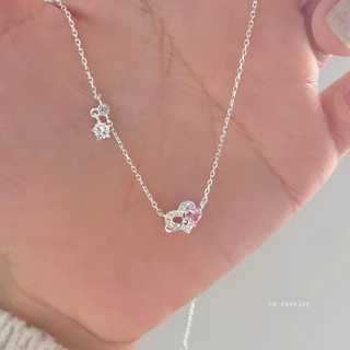 Dây chuyền nữ vòng cổ nữ bạc s925 trái tim đá hồng và ngôi sao tua rua DC283 Cá jewelry