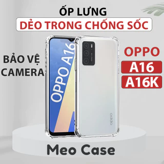 Ốp lưng Oppo A16K, Oppo A16, TPU dẻo trong suốt chống sốc, ốp điện thoại bảo vệ viền camera | Meo Case