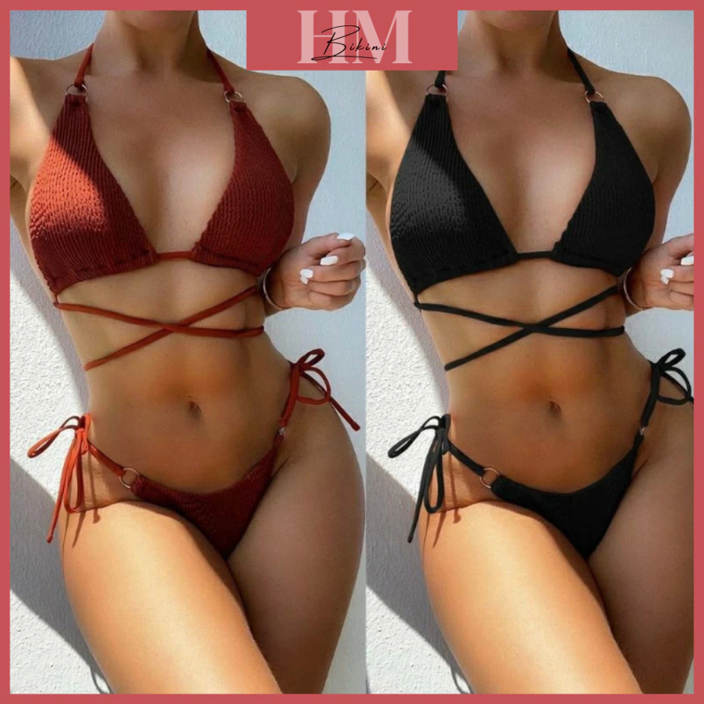Bikini áo tắm hai mảnh sexy tam giác full màu chất gân co giãn quảng châu cao cấp