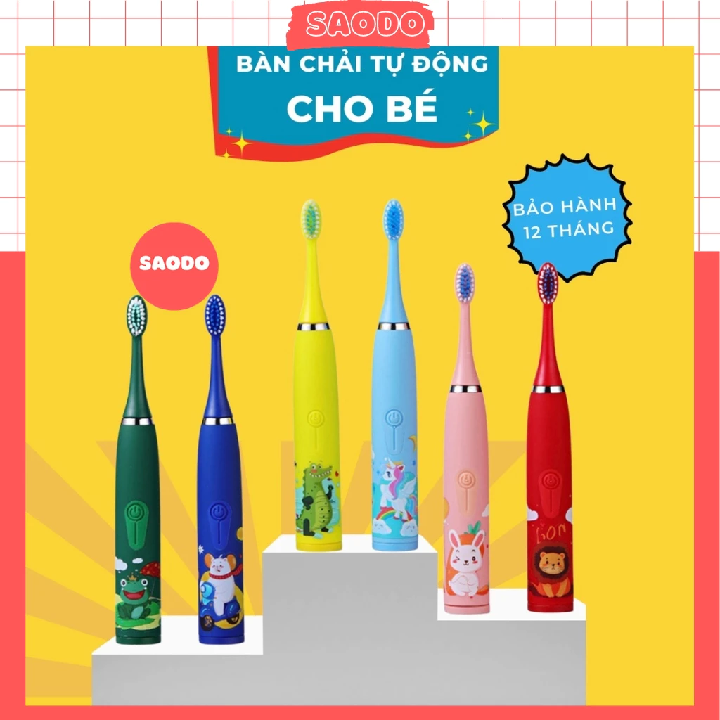 Bàn chải điện cho bé 4 chế độ đánh sạch răng, chải tự động lông bàn chải mềm không đau lợi, Dành cho các bé từ 2T