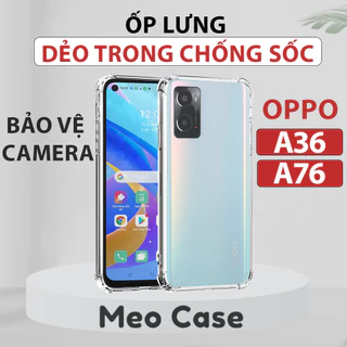 Ốp lưng Oppo A36, Oppo A76, TPU dẻo trong suốt chống sốc, ốp điện thoại bảo vệ viền camera | Meo Case