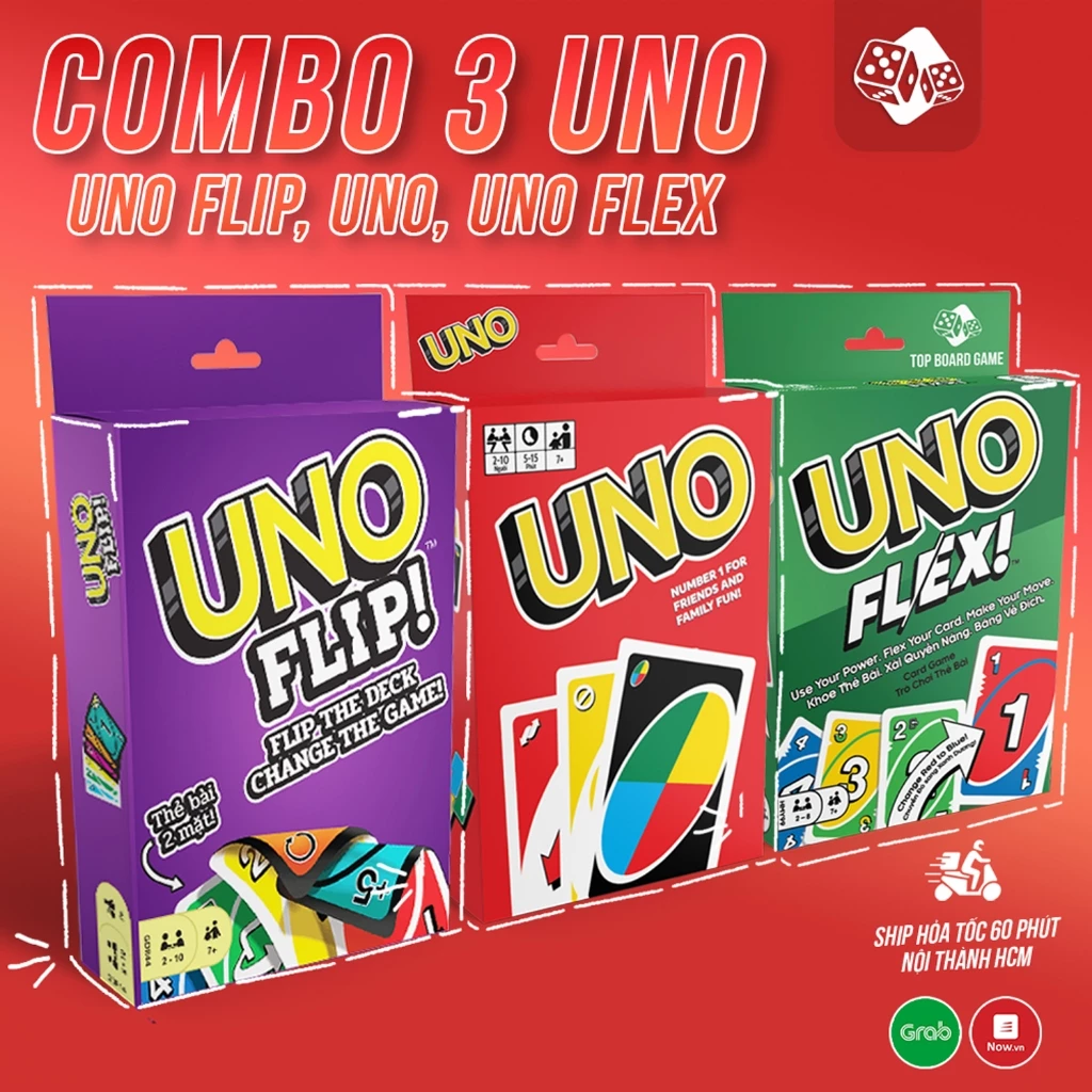 COMBO 3 UNO FLIP, UNO, UNO Flex 330 thẻ bài UNO boardgame vui vẻ cho gia đình và bạn bè