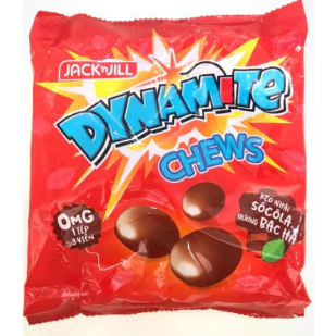 Kẹo Nhai Đỏ Chocolate 3 Viên Hương Bạc Hà Dynamite Chews Choco Mint Candy (Gói 125g)