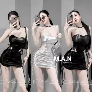 Set da bóng Áo bodysuit phối Chân váy dây rút, ôm body tôn dáng, cá tính, hàng Minh An