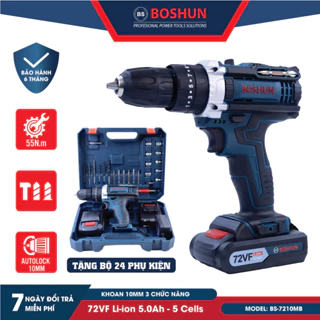 Máy khoan pin boshun 72VF 3 chức năng có búa - Máy bắn vít Boshun đầu kẹp 10mm tặng kèm bộ phụ kiện cao cấp