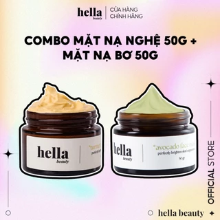 Combo 2 Mặt nạ Dưỡng ẩm Dưỡng sáng da mờ thâm 100% tinh chất tự nhiên Hella Beauty 50g