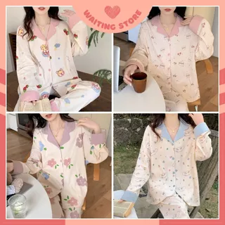 Bộ ngủ nữ, đồ bộ pijama dài tay mẫu mới 2024 vải cotton nhiều mẫu hoạ tiết dễ thương DDCP12