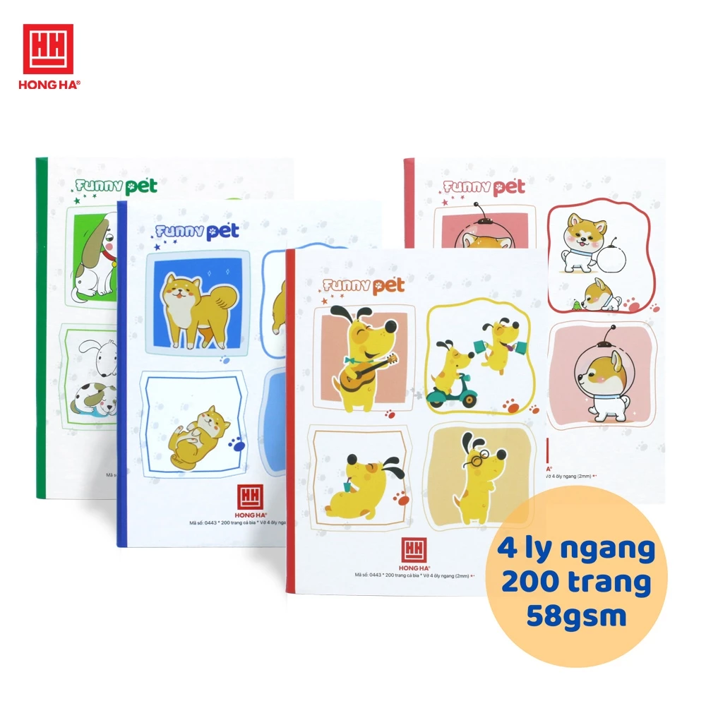 Tập 4 ô ly ngang 200 trang Hồng Hà Class Funny Pet - 0443 | Vở học sinh miền Trung - miền Nam