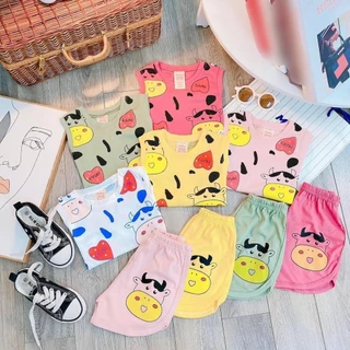 [SET 3 BỘ KHÁC MÀU] 3 BỘ BA LỖ IN HÌNH BÒ SỮA SIÊU CUTE CHẤT COTTON CHO BÉ TRAI VÀ BÉ GÁI 7-18KG. XƯỞNG MAY QUANG VINH