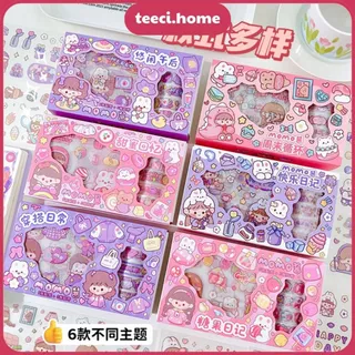 Combo 5 Cuộn Băng Keo Washi Tape Mini 9 Tấm Sticker Hình Dán DIY Trang Trí Bullet Journal Nhật Ký Sổ Lưu Niệm TEECI Y013