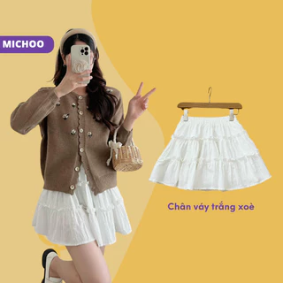 Chân Váy Ngắn Suông MICHOO 3 Tầng Viền Bèo Chấm Bi Màu Trắng