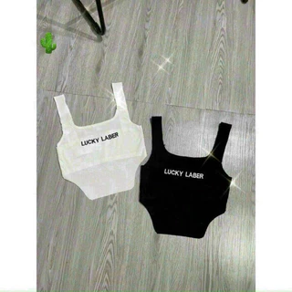 Áo Dây Bản Croptop Thêu Chữ LUCKY LABER CROPTOP VẠT NHỌN CHẤT THUN GÂN