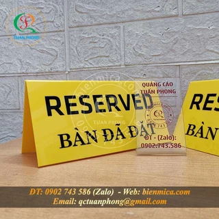 Bàn đã đặt - Biển đặt bàn, Thẻ đặt bàn Biển Reserved, Bảng Bàn đã đặt, Kệ Mica để bàn (2 mặt nội dung)