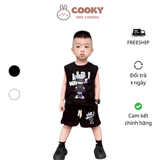 Set quần áo Tank top in hình LV cho bé trai chất liệu Cotton co giãn thoải mái, thấm hút mồ hôi HOBI KIDS