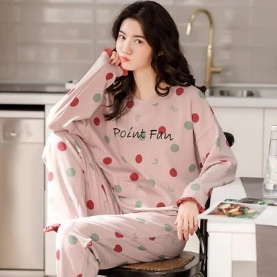 Bộ đồ ngủ nữ pijama dài tay, đồ bộ mặc nhà thu đông chất liệu cotton mềm mại thoáng mát