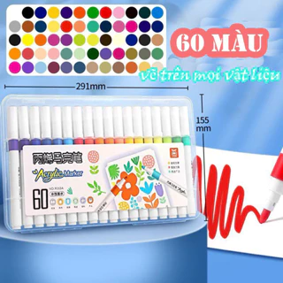 [60 màu tăng 50% mực-Kèm quà tặng]Bút màu acrylic marker 60 màu tô vẽ lên mọi vật liệu, chồng màu tốt, không thấm giấy