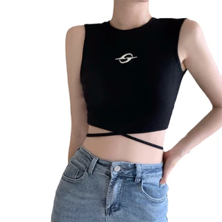 Áo dệt kim mongtoghi  croptop ba lỗ Dây Buộc Quấn Eo Cá Tính Sexy