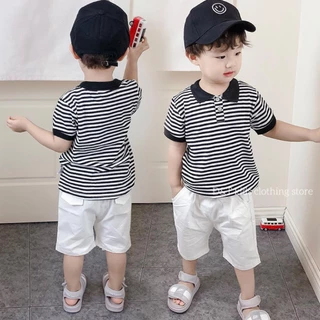 Sét bộ bé trai áo cotton kẻ quần thô trắng (7-22kg)