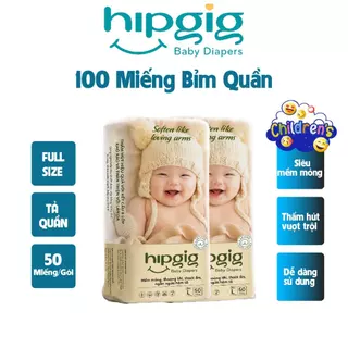 Combo 2 bịch tã Hipgig 100 miếng, thấm hút siêu tốt, công nghệ chống xệ bỉm