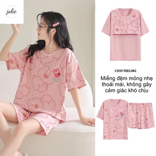 Bộ Ngủ Cổ Tròn 100% Cotton Có Đệm Ngực Form Dáng Ngắn Trendy, Dễ Mặc