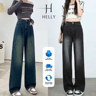 Quần Baggy Jean nữ ống rộng màu Retro cá tính phong cách Hàn Quốc - Avocado