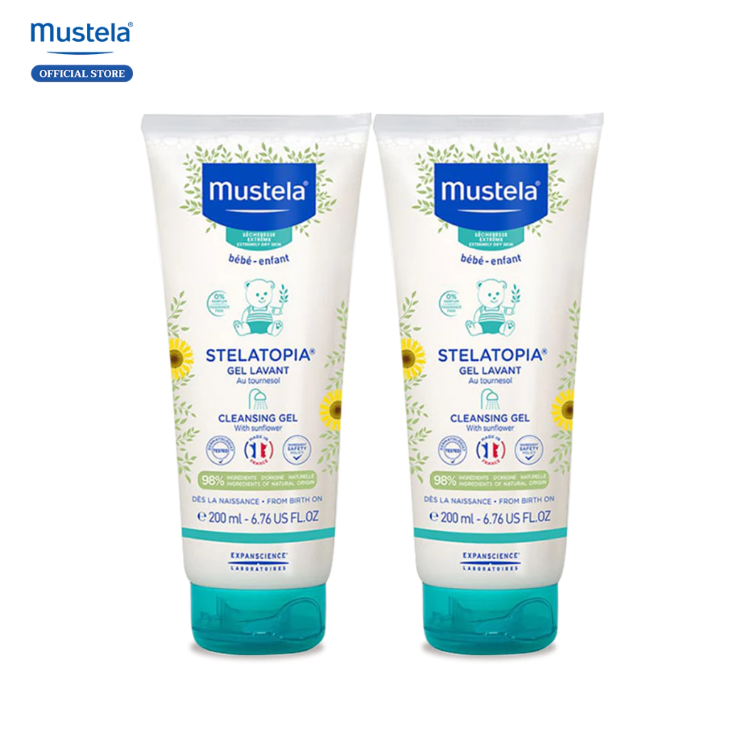 Bộ 2 Gel Tắm Gội Cho Trẻ Sơ Sinh & Em Bé Da Chàm Thể Tạng Mustela 200ml