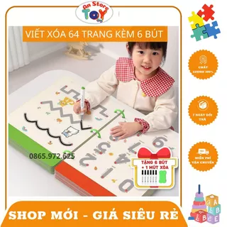 (Tặng 6 bút) Tập tô vẽ thông minh xóa được 64 trang tiếng Việt cho bé từ 2- 5 tuổi giúp con phát triển trí tuệ