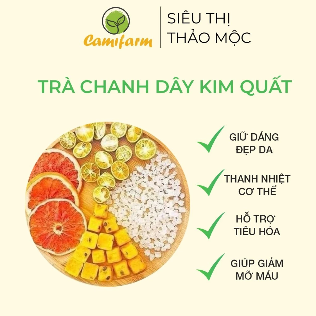 Trà detox chanh dây kim quất trắng da Siêu thị thảo mộc Camifarm, thanh nhiệt cơ thể, giải nhiệt, bổ sung vitamin C