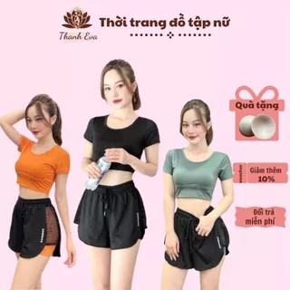 Bộ thể thao tập gym, bộ tập erobic, chạy bộ, đánh bóng...  áo croptop quần đùi 2 lớp B02 (có mút)