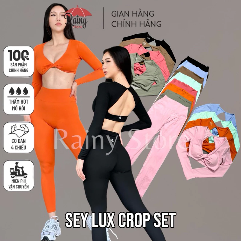 [ CHÍNH HÃNG - BỘ S/M/L ] SEY LUX CROP Bộ Đồ Tập Áo Dài Tay hoặc Áo Crop Tay Dài Có Mút Đệm Cao Cấp Rainy Store