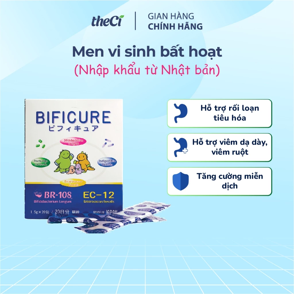 Men Vi Sinh Bificure (hộp 20 gói), Bổ Sung Lợi Khuẩn, Giúp Tiêu Hoá Tốt, Ngăn Đầy Bụng, Tiêu Chảy & Táo Bón