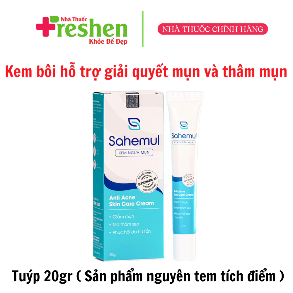 Tuýp kem ngừa mụn Sahemul 20gr - Dùng cho mụn viêm, mụn bọc, mụn mủ, mụn trứng cá và thâm mụn