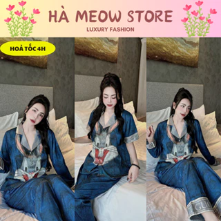 Đồ bộ ngủ nữ Pijama lụa cao cấp mặc nhà tay dài siêu cute dễ thương thiết kế in 5D sắc nét mềm mịn mát