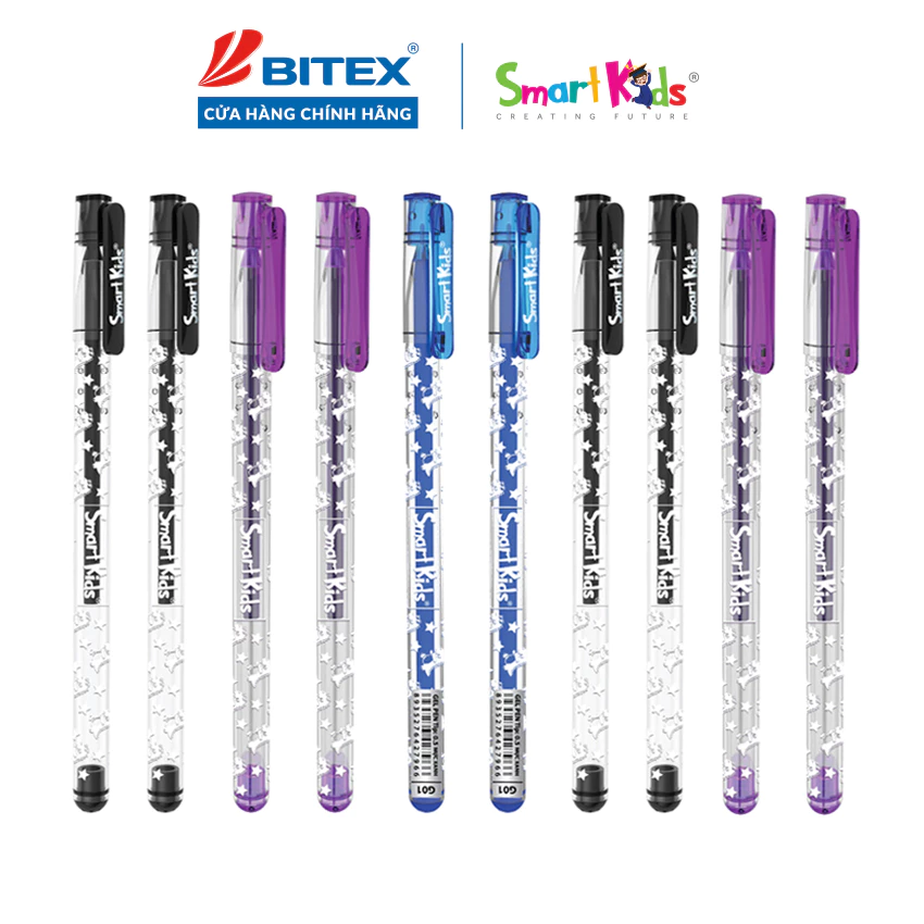 Combo 10 bút gel Smartkids Dino G01 mực tím, mực xanh, mực đen (0.5 mm)