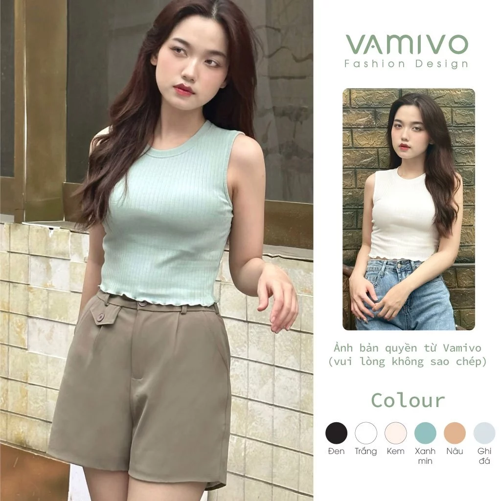 Áo croptop nữ ATK09 sát nách ba lỗ thun tank top vải thun tăm to cotton Vamivo